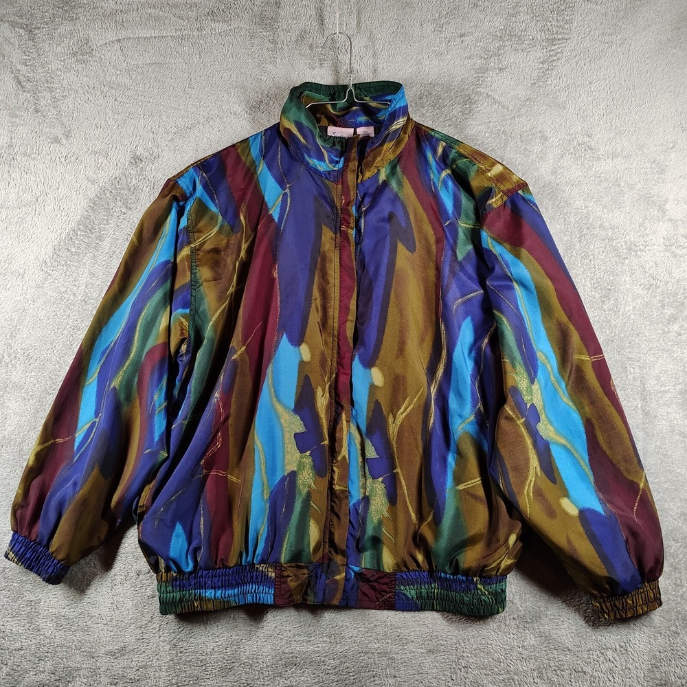 Vtg Windbreaker Jacket Southern Expressions Women's‎ Medium Artsy Watercolor